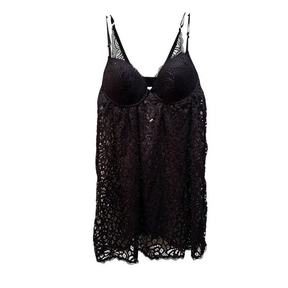 Black Lace Lingerie Babydoll 1X Fairycore Whimsygoth Goth Coquette Lace - Picture 2 of 10